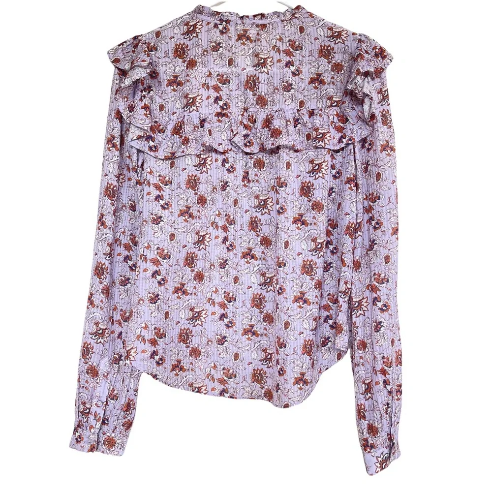 Veronica Beard Lavender Purple Ruffled Floral Long Sleeve Blouse Medium - Picture 5 of 12